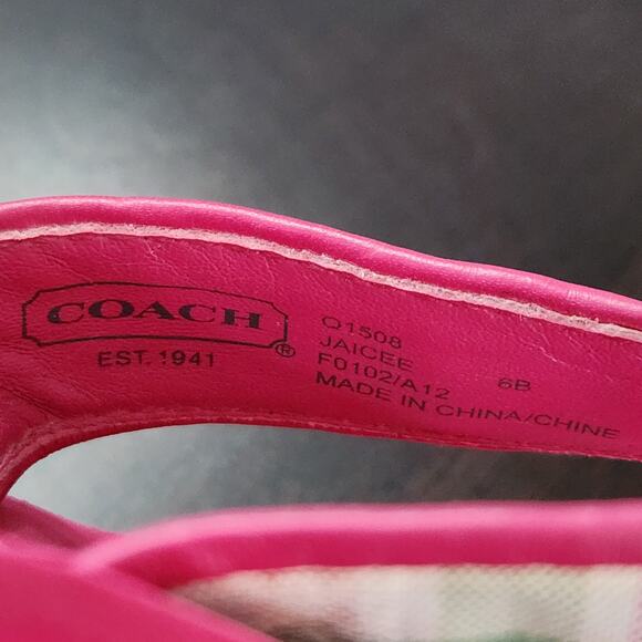 Coach Jaicee Poppy Beach Plaid Pink Wedge Flip Flop Sandals Size 6 - Picture 6 of 6